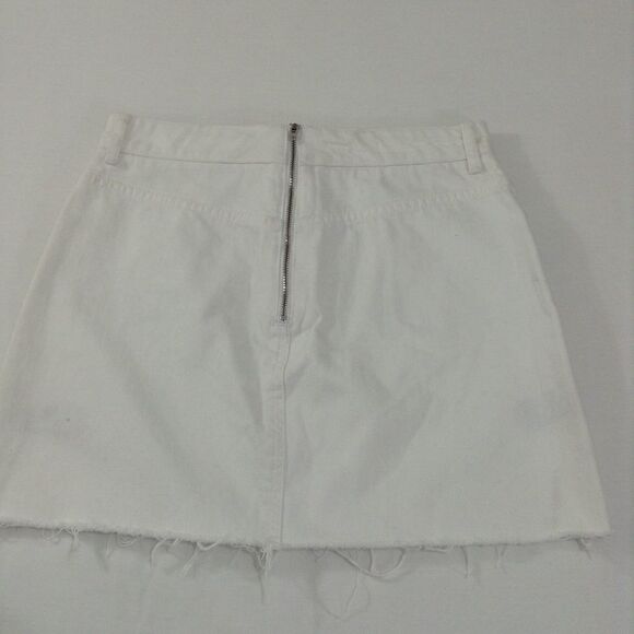 Topshop Denim Mini Skirt White Micro Mini Moto Eye Lace Up Raw Hem Size 6 - Picture 3 of 8